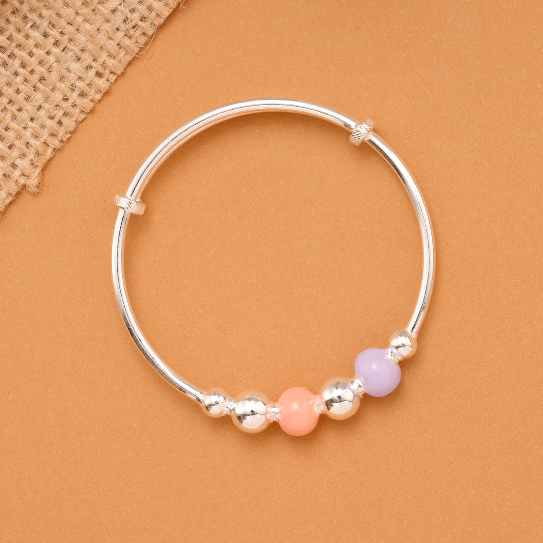 Pastel Peach & Lavender Bead Baby Silver Bangle