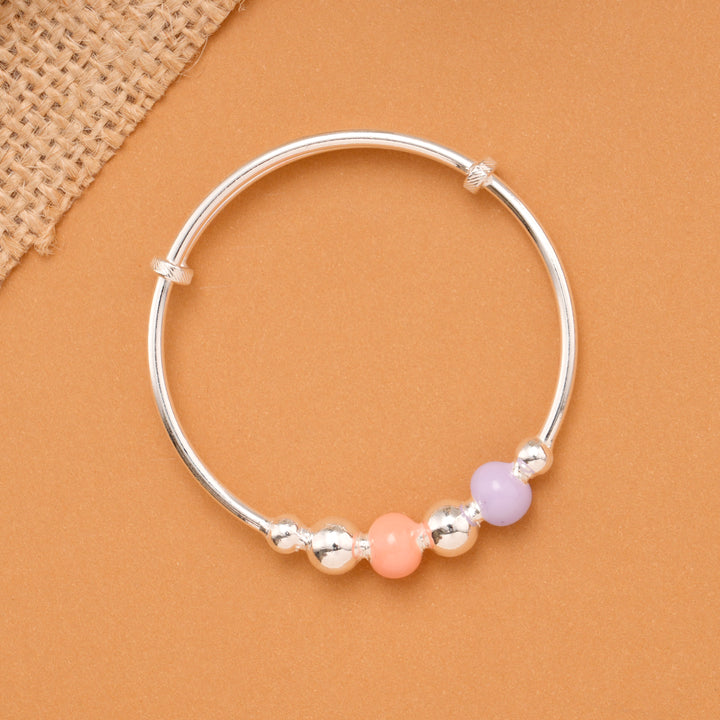 Pastel Peach & Lavender Bead Baby Silver Bangle