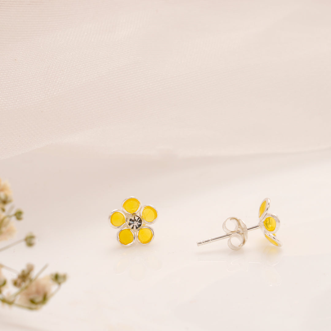 Silver Yellow Floral Bliss Stud