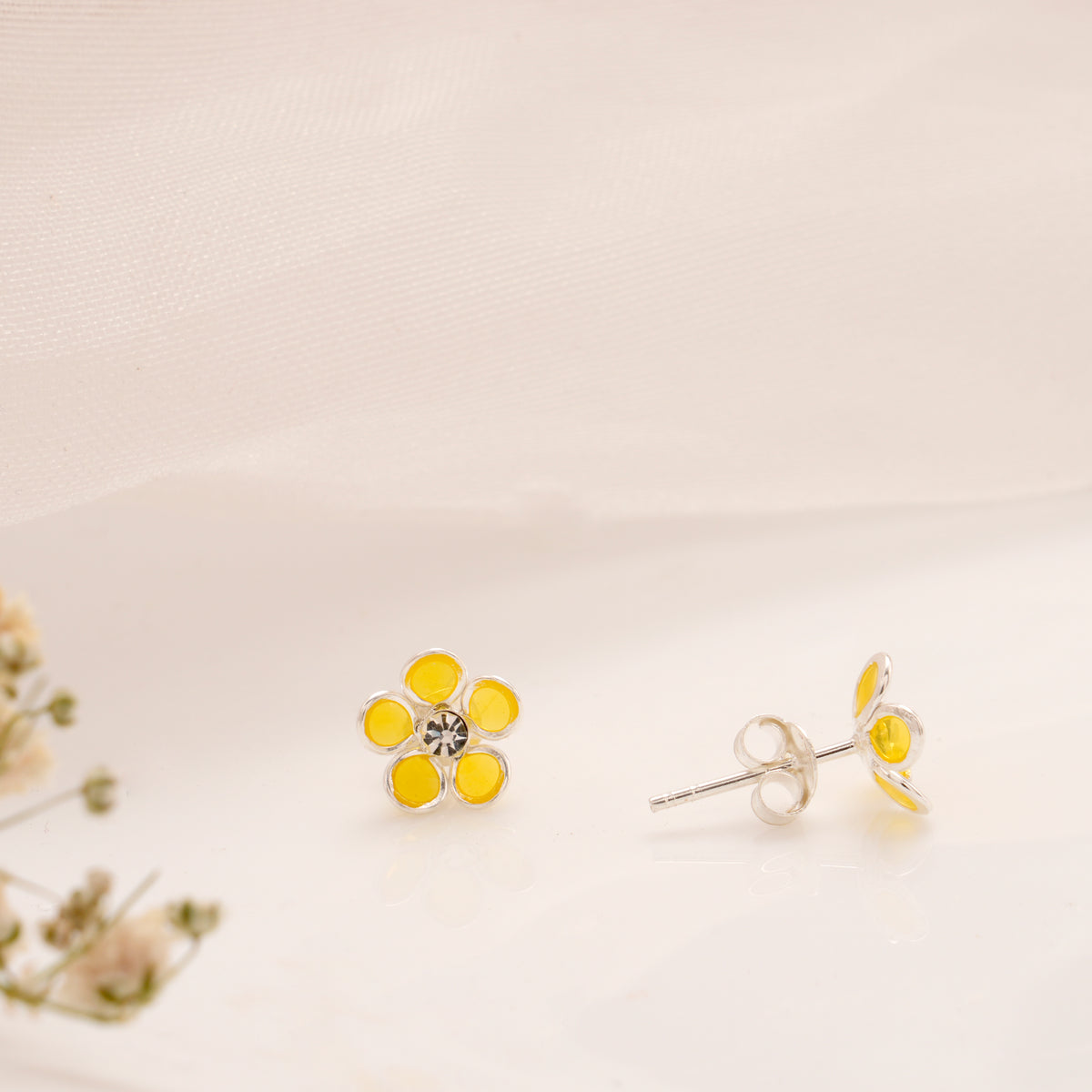 Silver Yellow Floral Bliss Stud