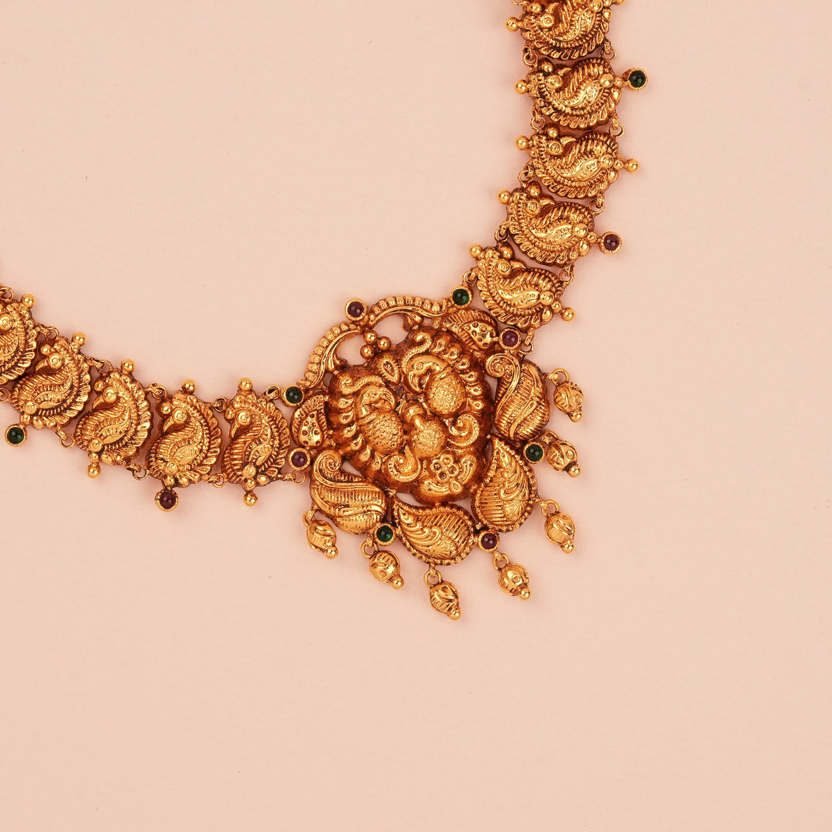 Antique Gold Haram | Peacock Mayil Pendant Long Necklace