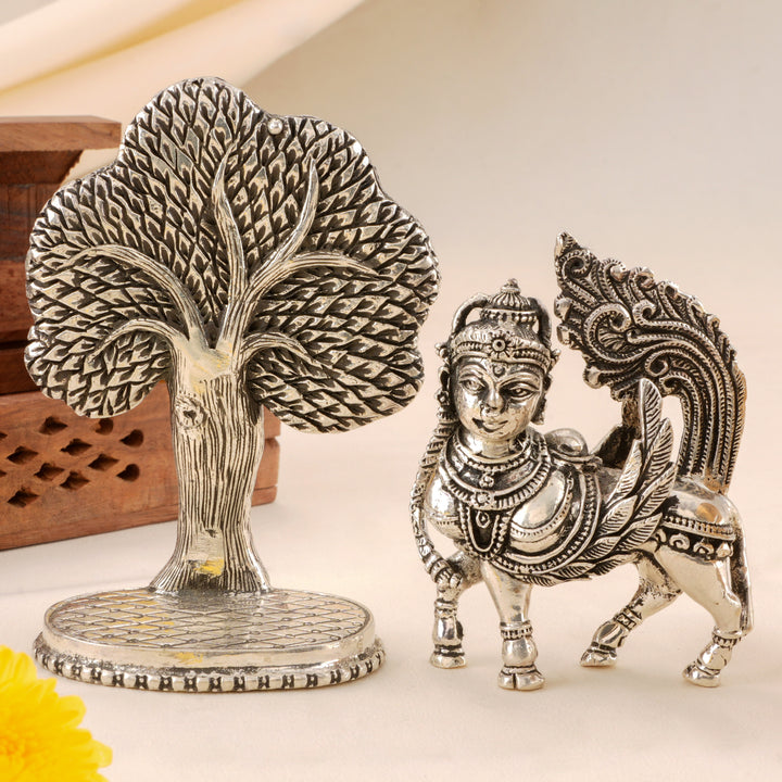 Antique Silver Kamadhenu Idol