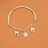 Minimal Floral Honey Bee Silver Baby Bangle