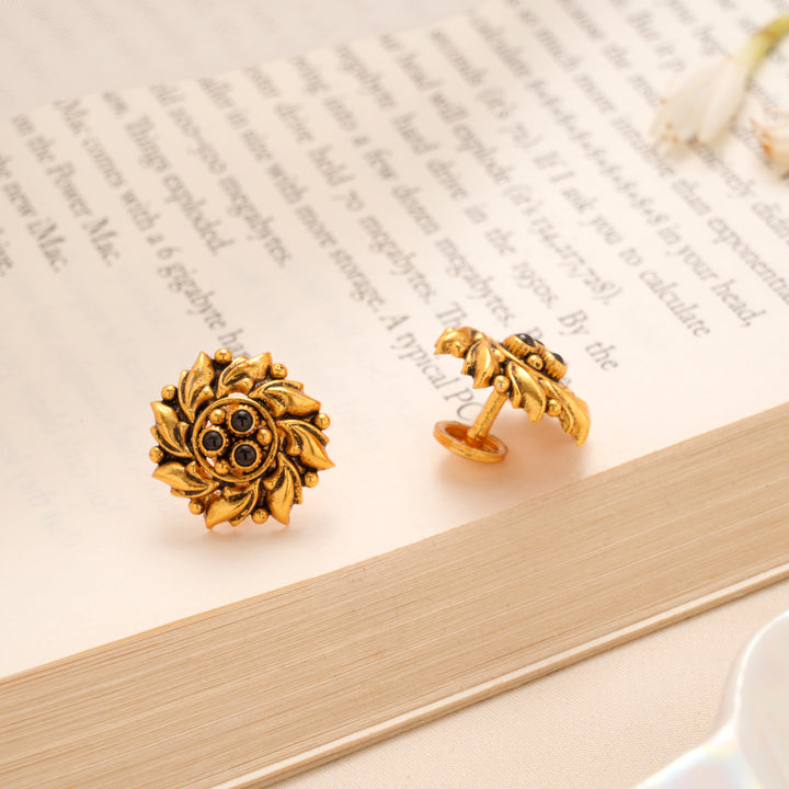 Classic Antique Leaf Swirl Golden Stud