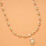 Delicate Floral Pattern White Stone Golden Necklace