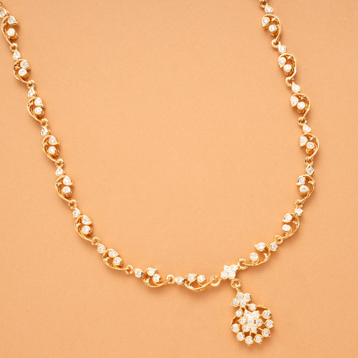 Delicate Floral Pattern White Stone Golden Necklace