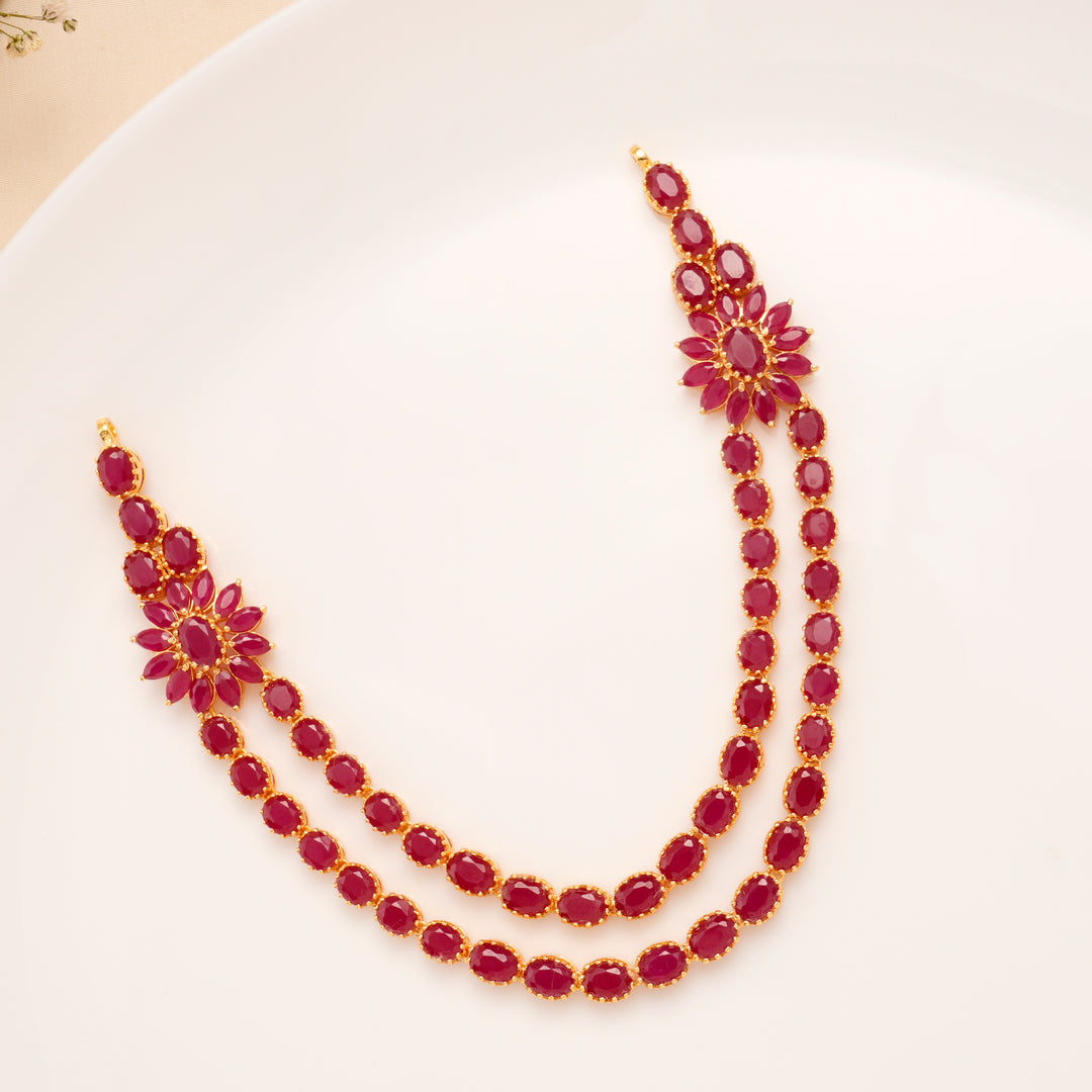 Twin Layer Ruby Floral Necklace Set