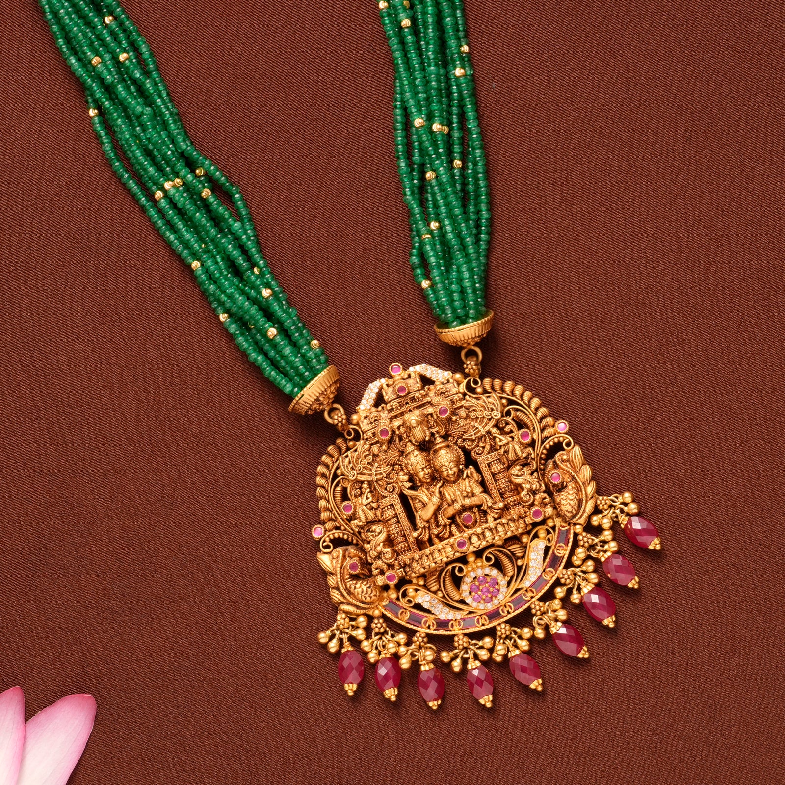 Nagas Ram Seetha Green Beads Gold Haram