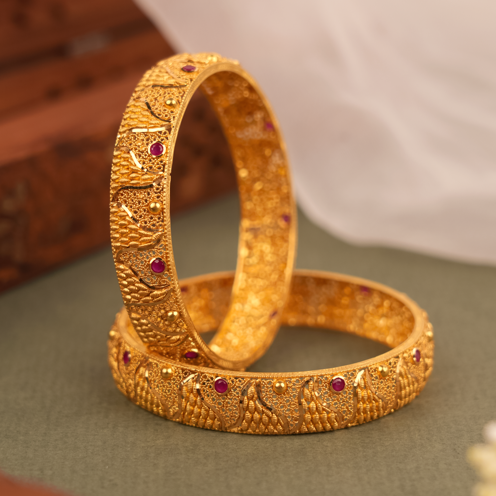 Heritage Style Gold Ruby Bangles