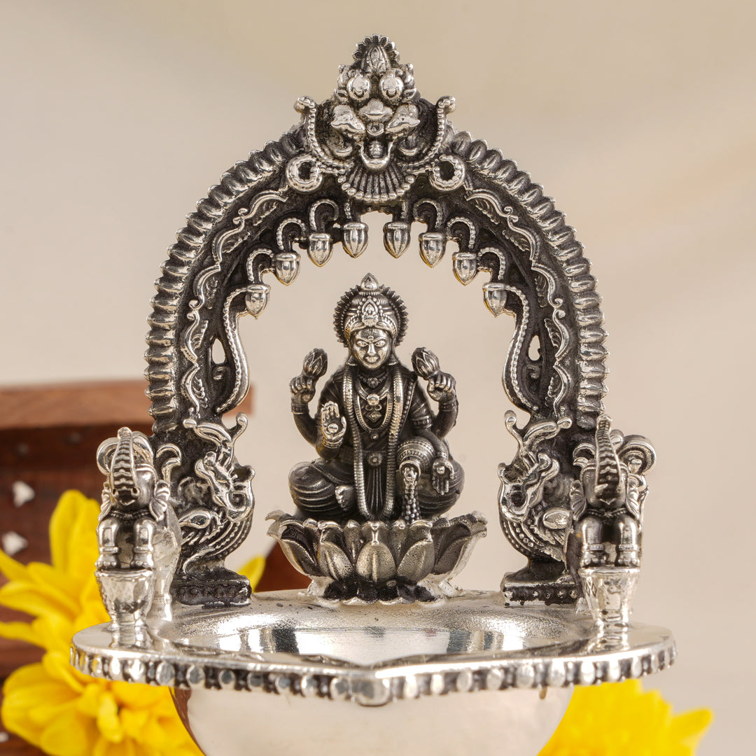 Temple Inspired Lakshmi Silver Vilakku