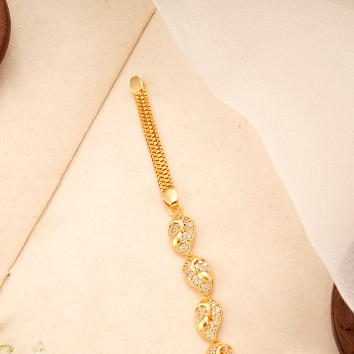 Mango Leaf White Stone Golden Bracelet