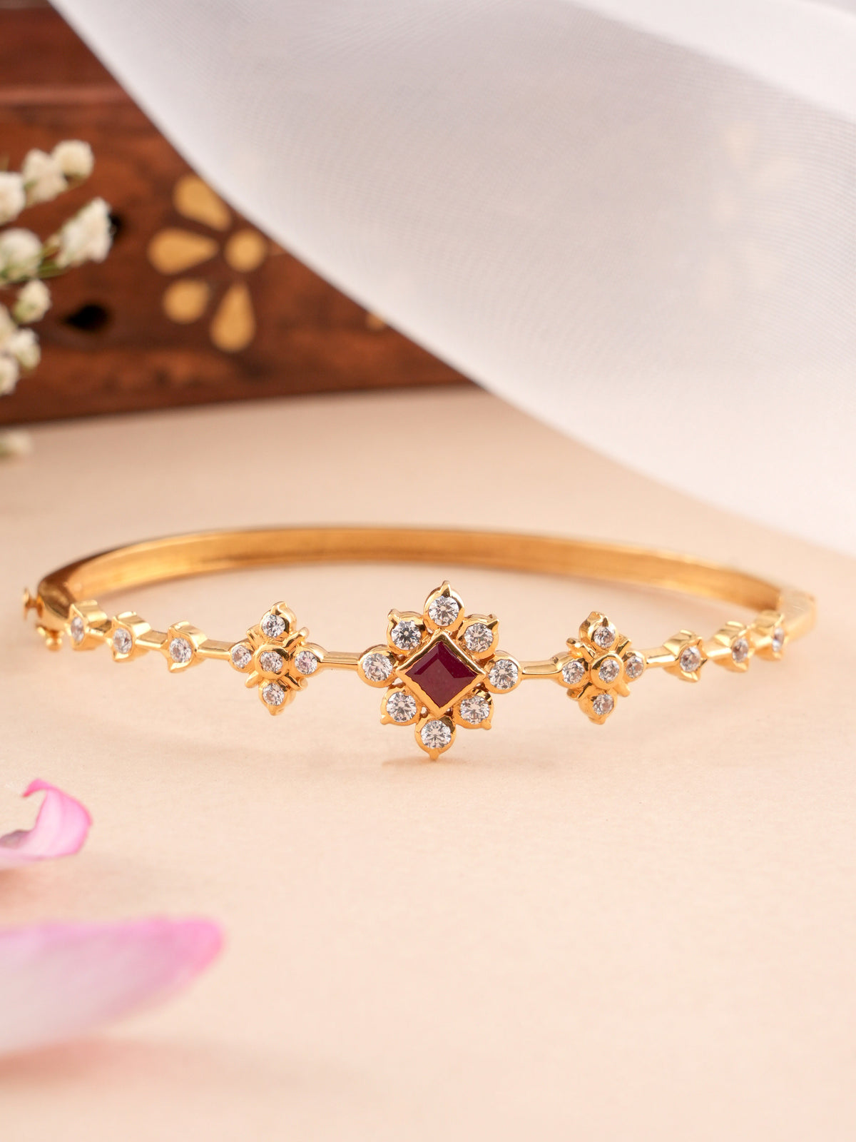 Floral Ruby Stone Oval Kada
