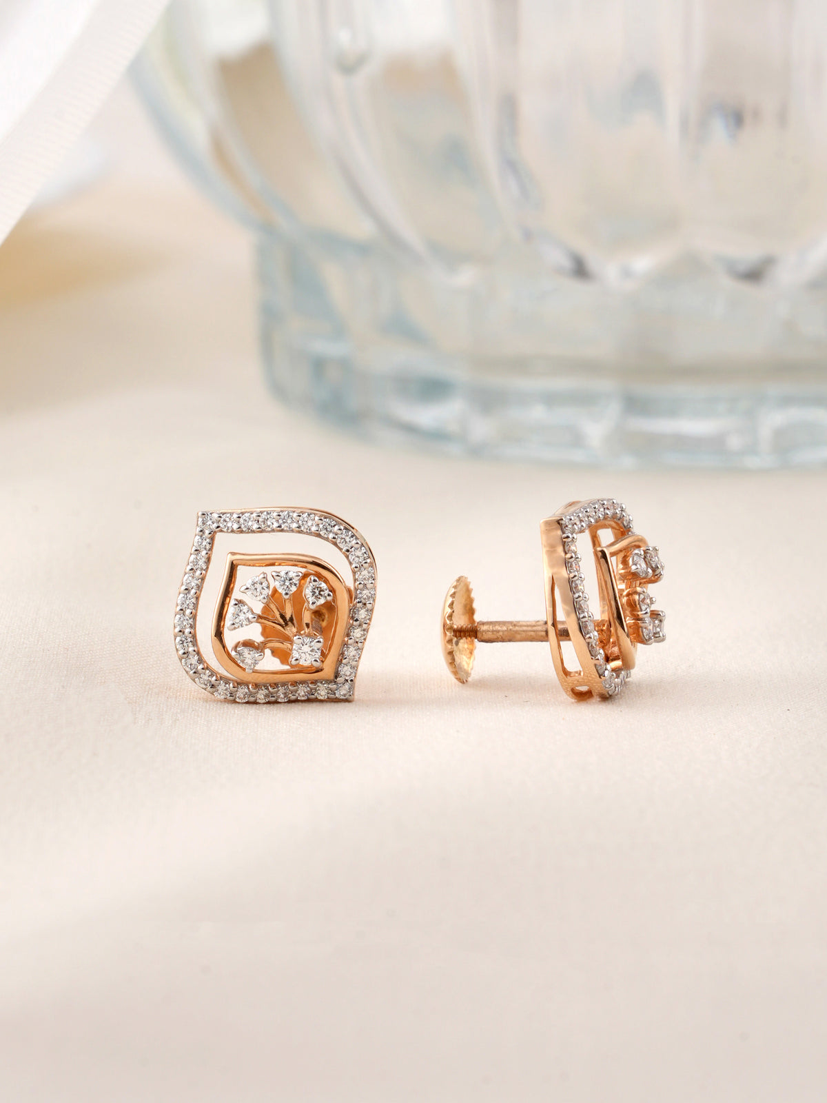 Teardrop Leaf Diamond Stud