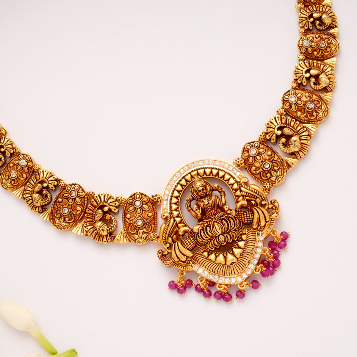 Blossom Floral Antique Lakshmi Golden Necklace
