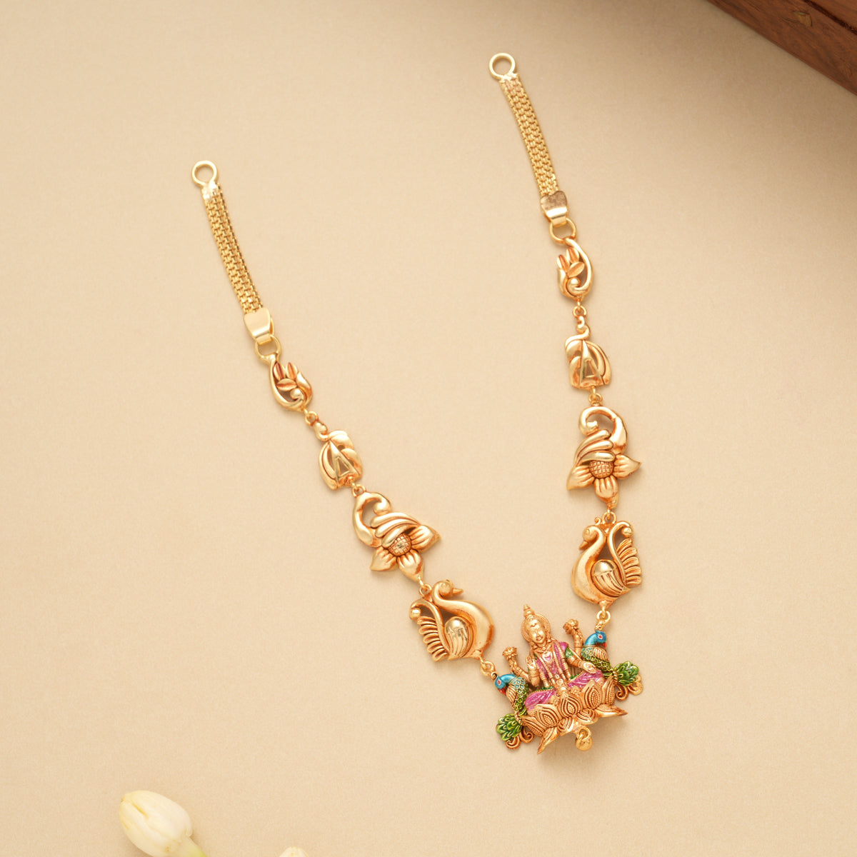 Elegant Peacock Lakshmi Golden Necklace Set