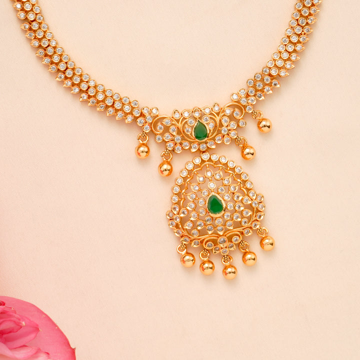 Elegant White Stone Golden Necklace