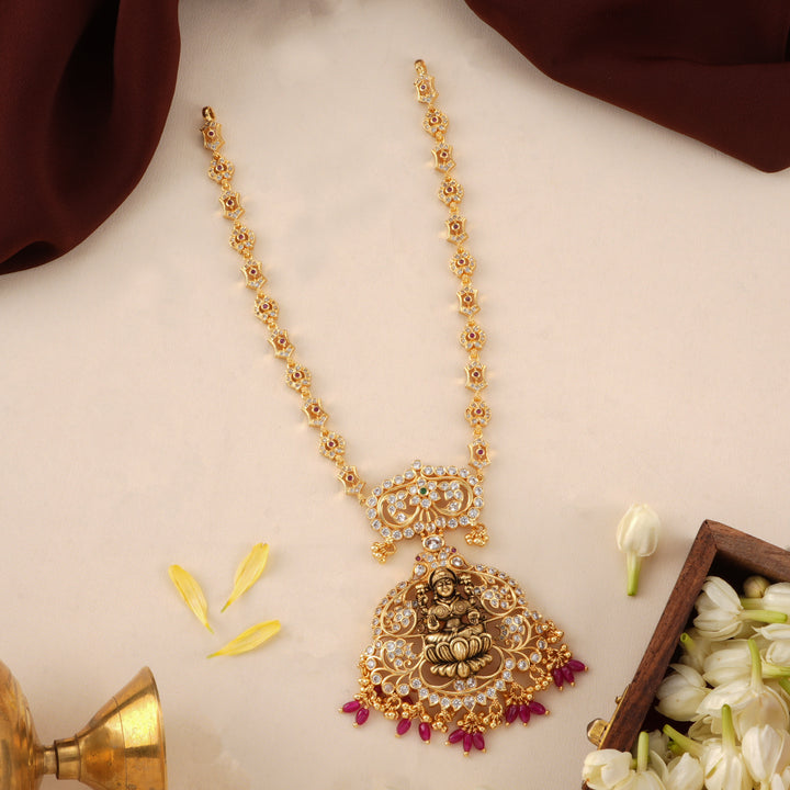 Antique Lakshmi with Pink Bead Necklace