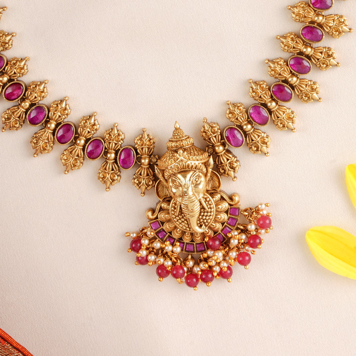 Elegant Ganesha Ruby Pendant Necklace