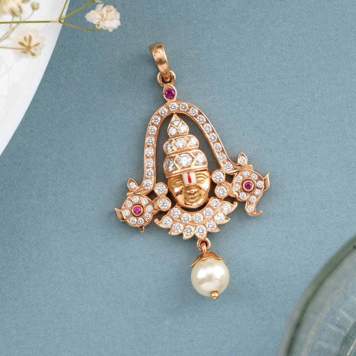 Lord Perumal Pearl Drop Diamond Pendant