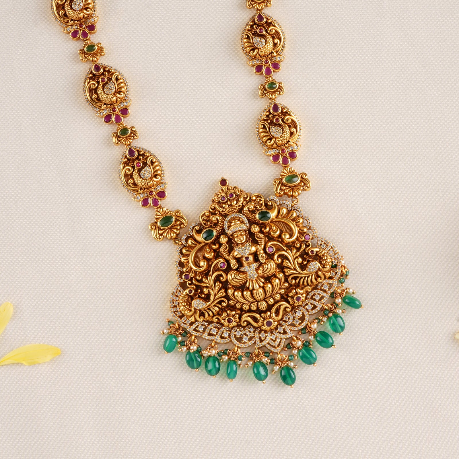 Nagas Lakshmi Peacock & Emerald Beads Haram