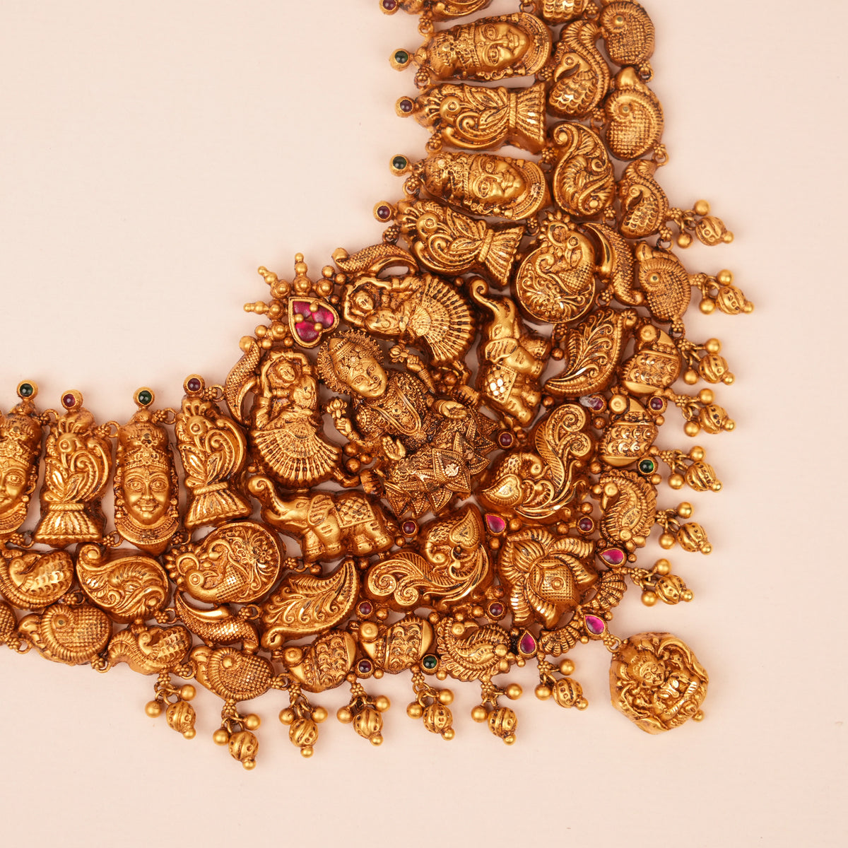 Antique Gaja Lakshmi with Drops Gold Haram
