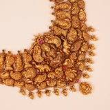 Antique Gaja Lakshmi with Drops Gold Haram
