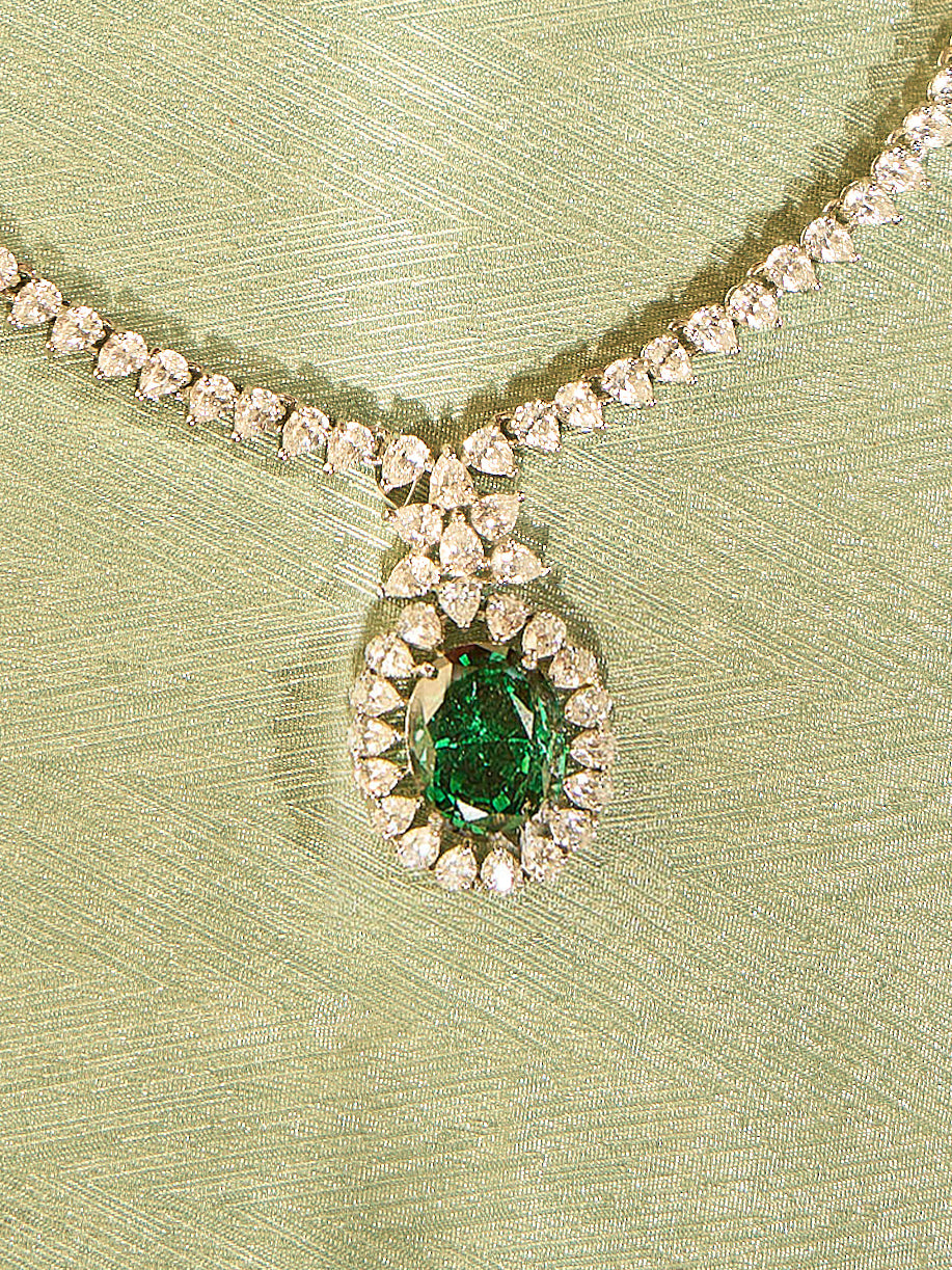 Crystal Drop Emerald Necklace Set