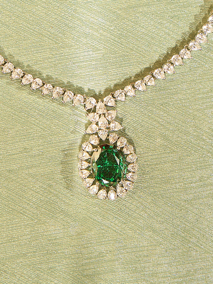 Crystal Drop Emerald Necklace Set