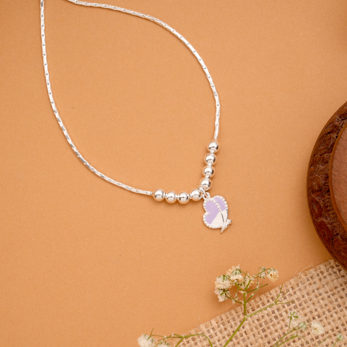Butterfly Silver Beaded Pull Chain Bracelet