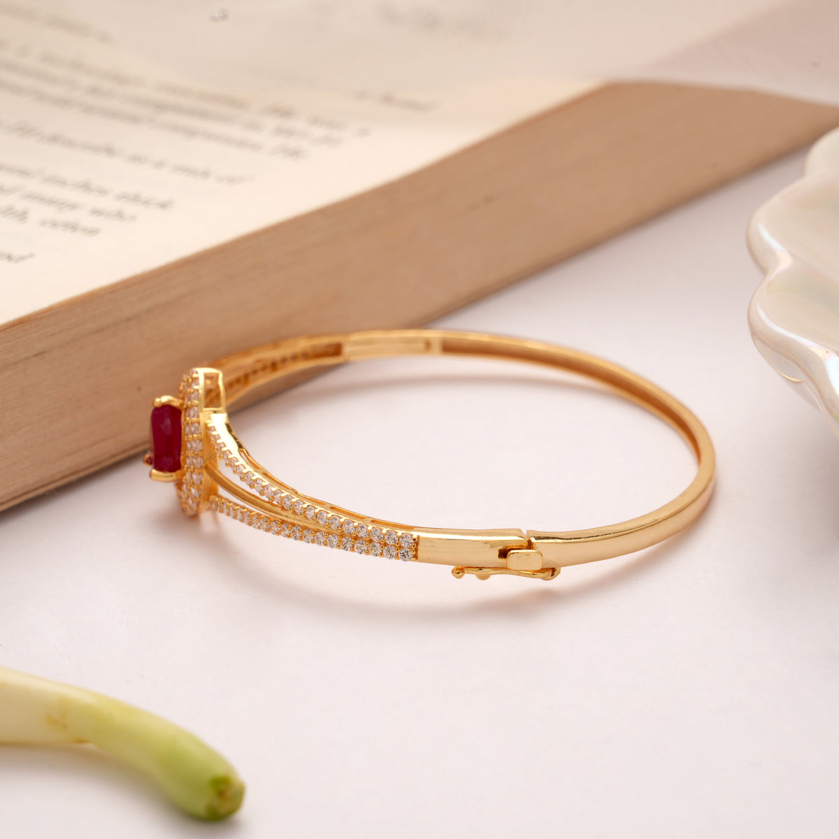 Tear Drop Ruby Stone Golden Kada