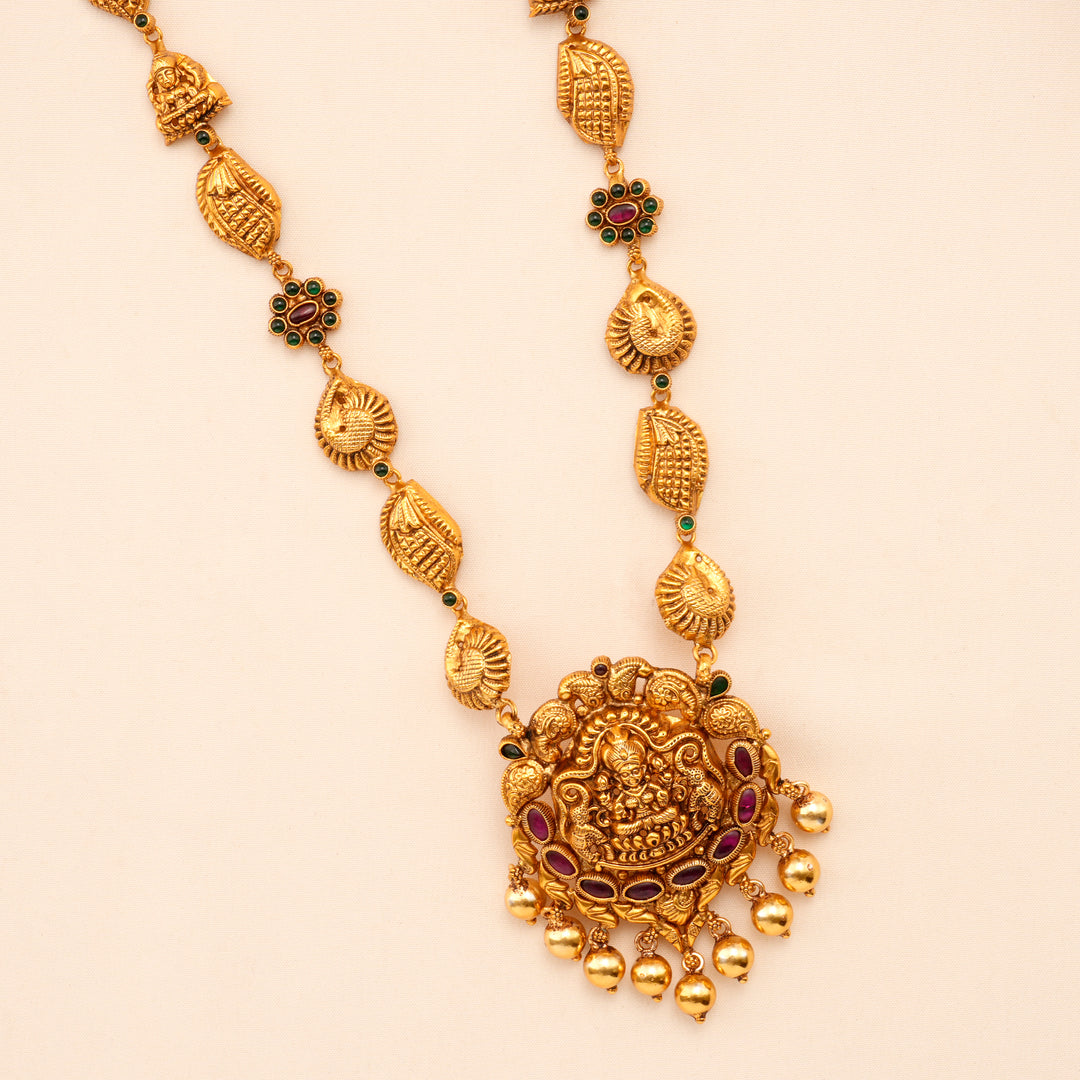 Beautiful Temple Lakshmi Pendant with Golden Beads