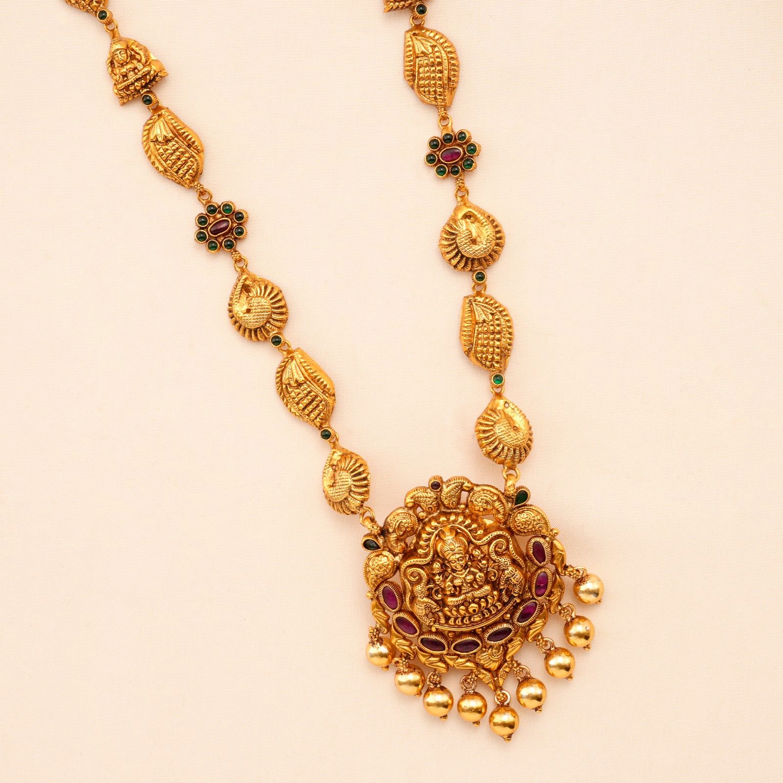 Beautiful Temple Lakshmi Pendant with Golden Beads
