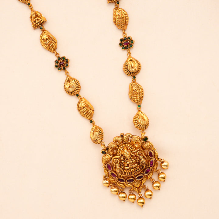 Beautiful Temple Lakshmi Pendant with Golden Beads