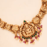 Ethnic Lakshmi Pink Bead Drops Golden Necklace