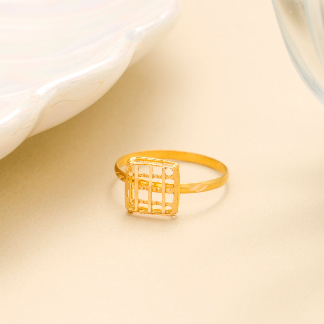 Geometric Square Grid Gold Ring