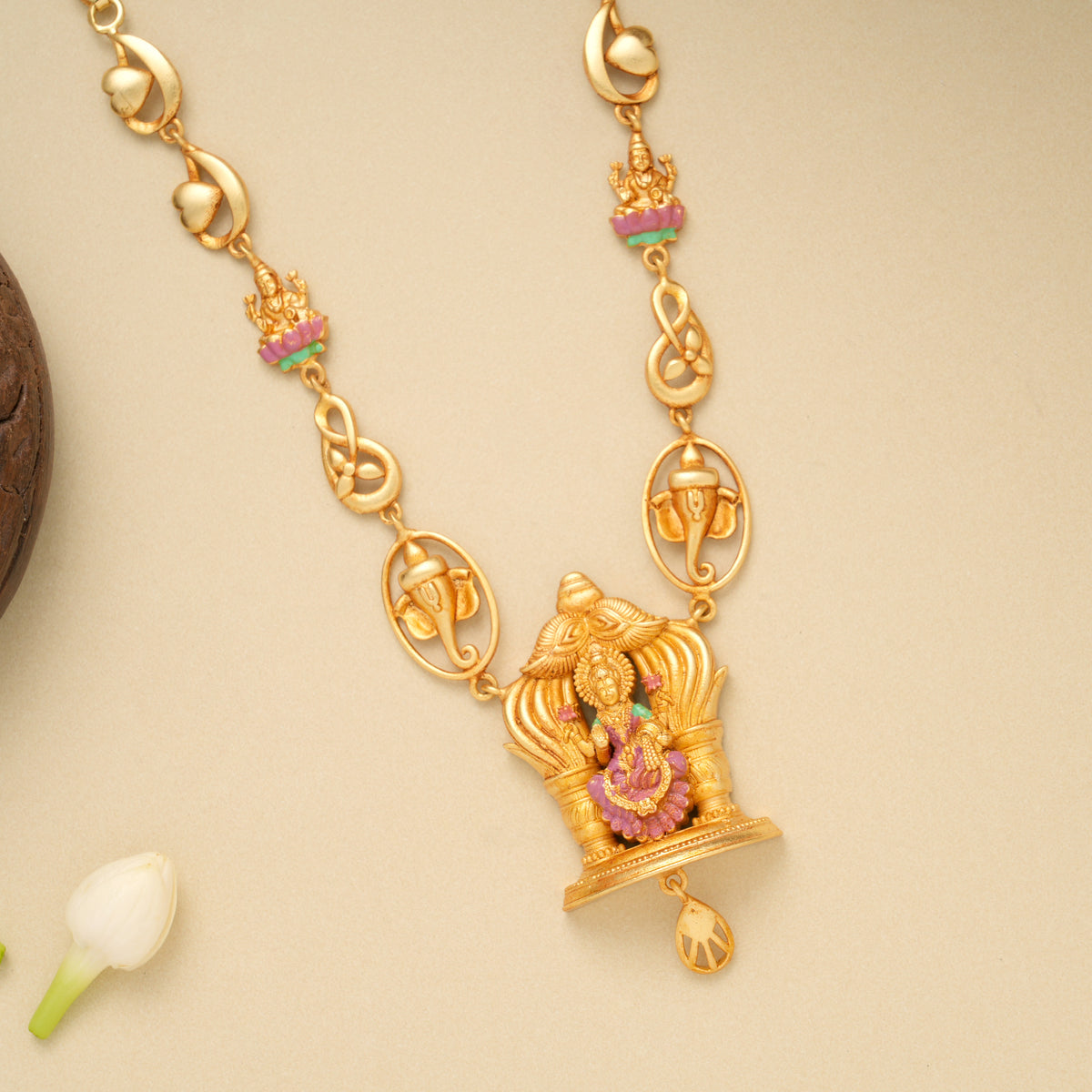 Goddess Lakshmi Temple Design Golden Necklace