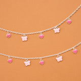 Pink Heart and Butterfly Silver Baby Anklets