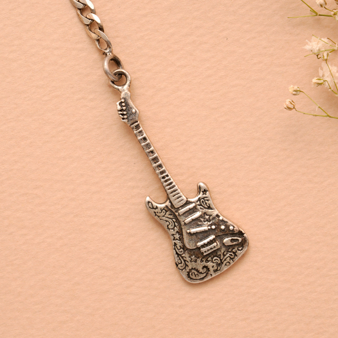 Stylish Guitar Silver Keychain