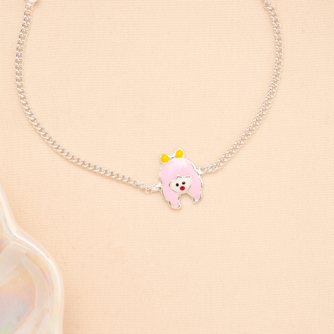 Pink Cartoon Face Baby Silver Bracelet