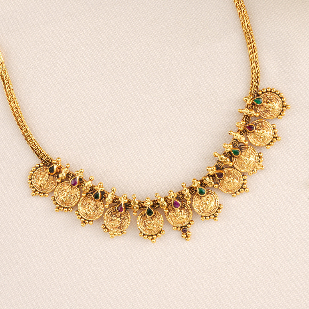 Ruby and Emerald Lakshmi with Coin Necklace