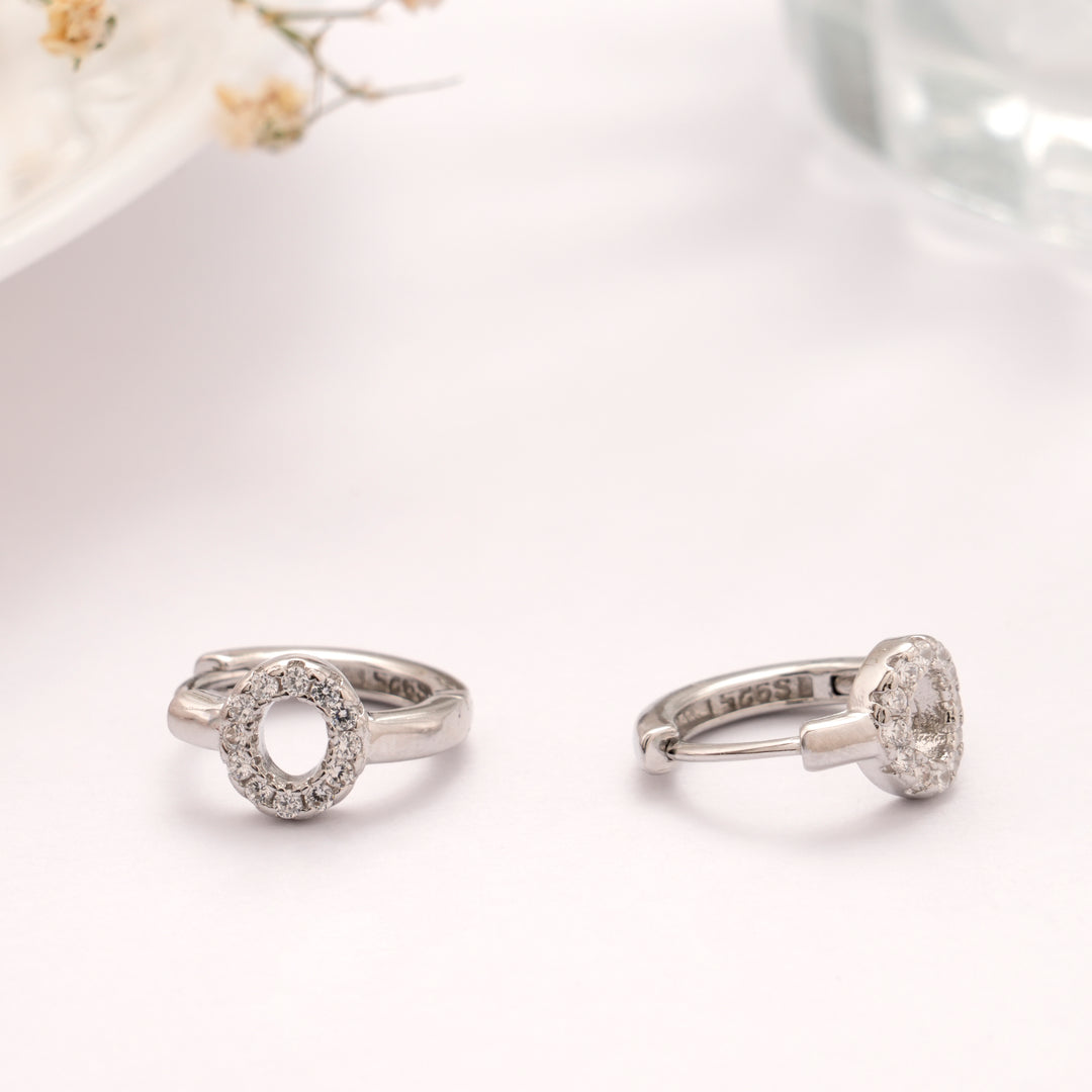 Trendy Round Shape Stone Silver Hoop Earring