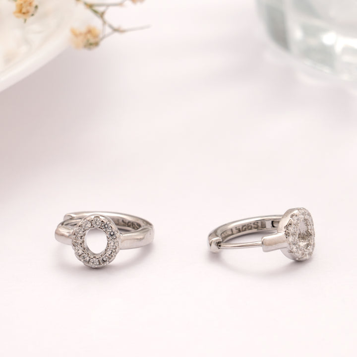 Trendy Round Shape Stone Silver Hoop Earring