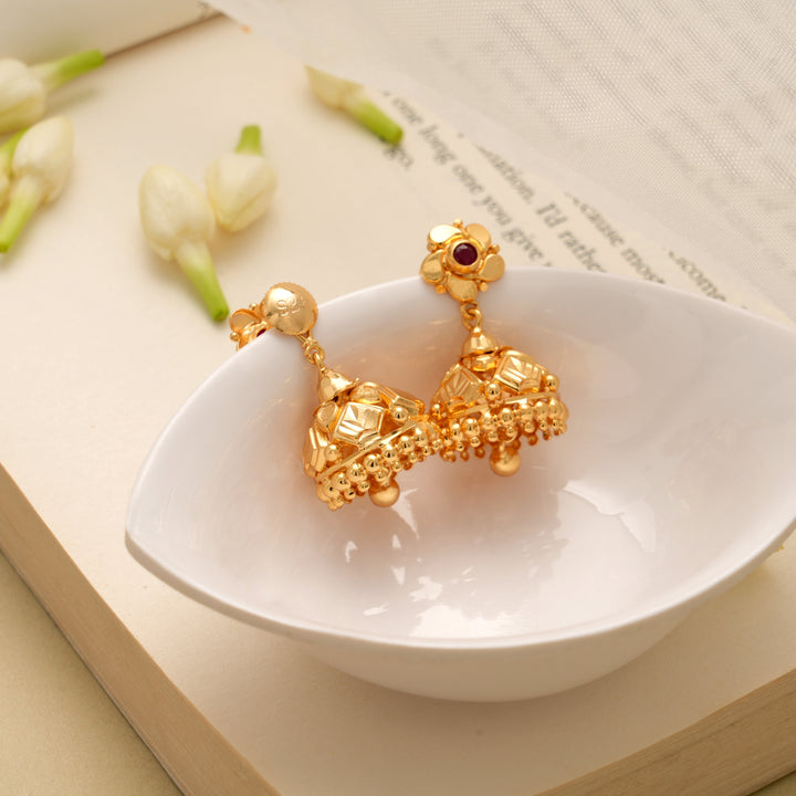 Minimal Floral Design Golden Jhumkas