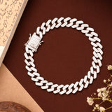 Classic Cuban Link with Stone Silver Bracelet