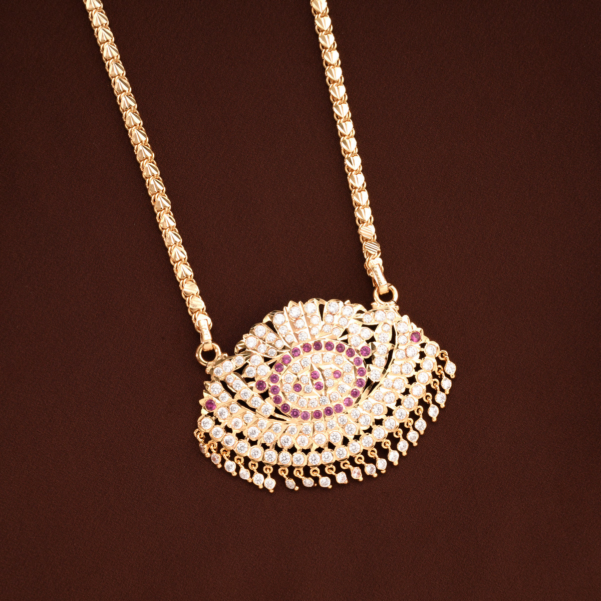 Mango Design Ruby Stone Golden Chain