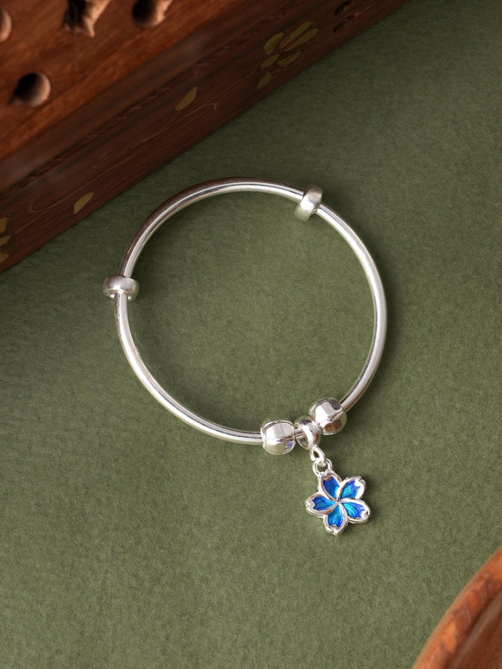 Blue Flower Charm Adjustable Bangle