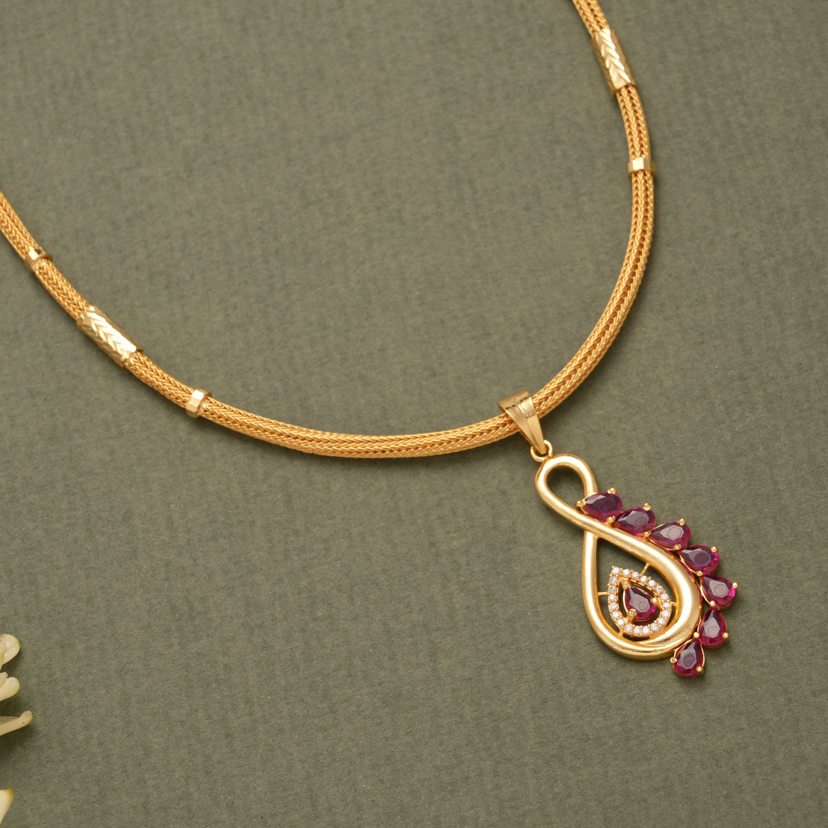 Radiant Ruby Infinity Pattern Golden Necklace