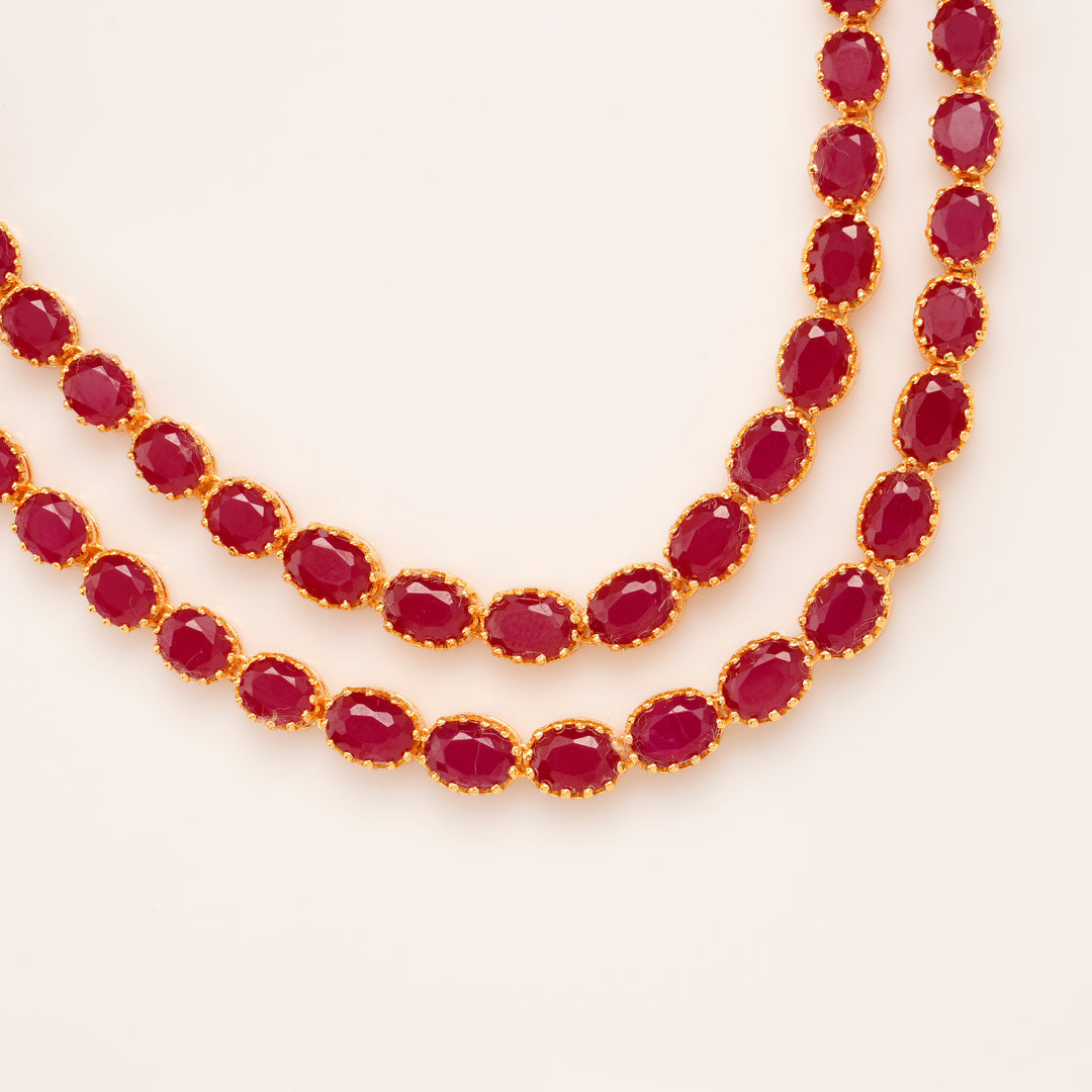 Twin Layer Ruby Floral Necklace Set