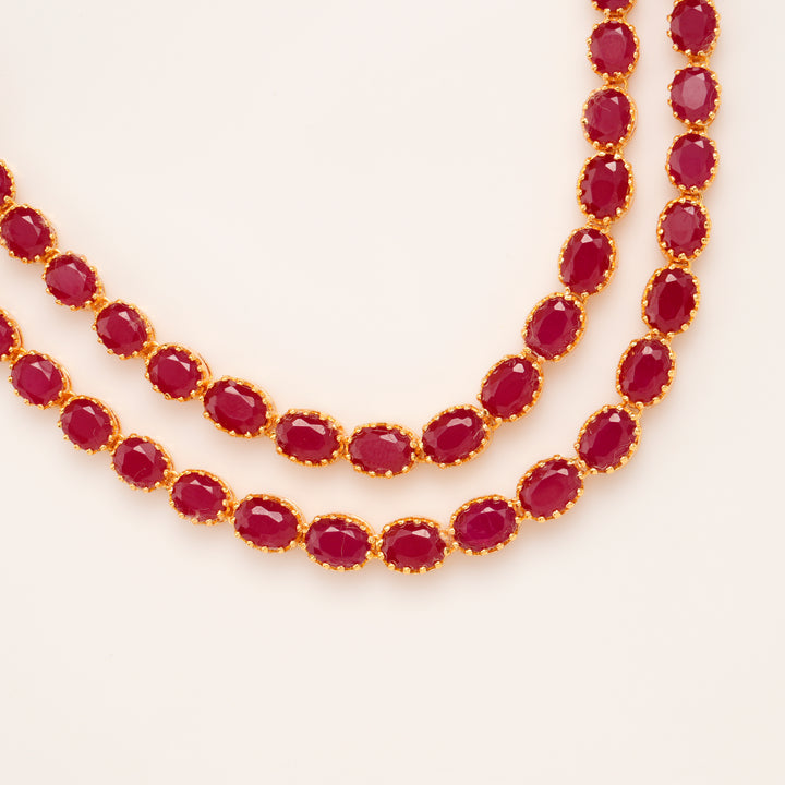Twin Layer Ruby Floral Necklace Set