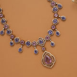 Elegant Purple Stone Golden Necklace Set
